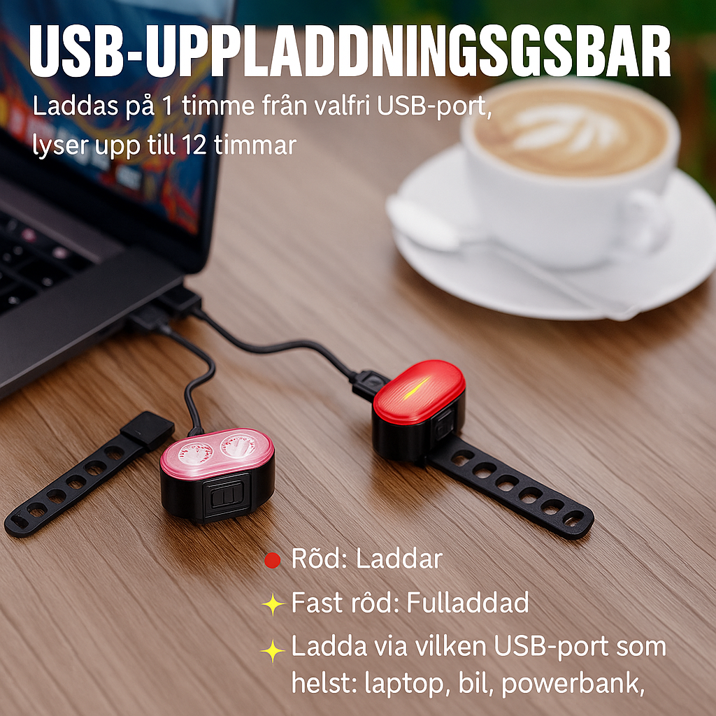 🔋 USB-Uppladdningsbara Cykellampor – Fram & Bak MTB