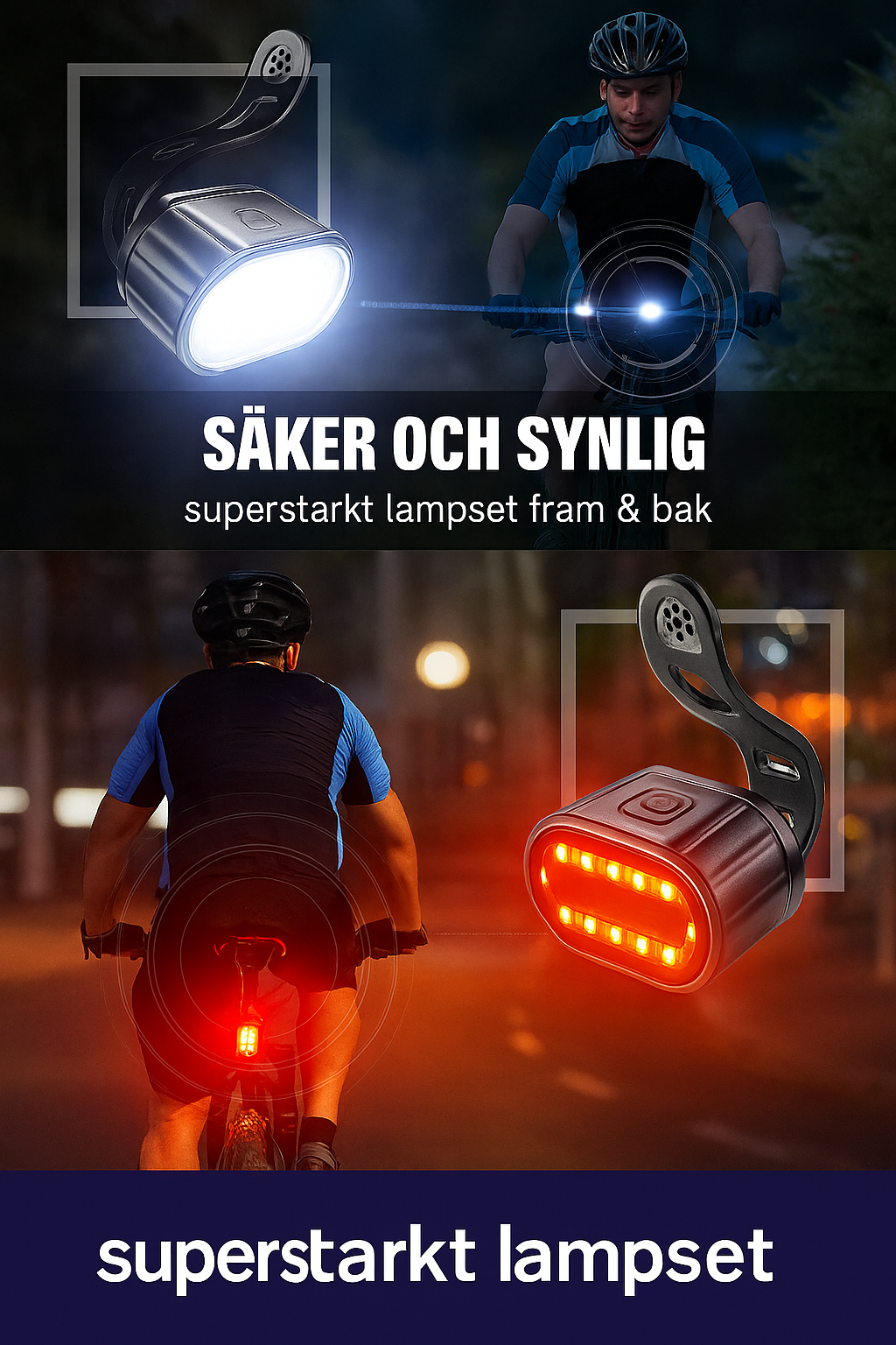 🔋 USB-Uppladdningsbara Cykellampor – Fram & Bak MTB