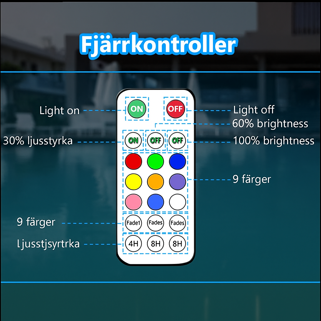 Flytande Solcellsbelysning för Pool – Uppladdningsbar via USB med Fjärrkontroll
