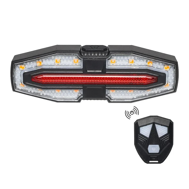 Wireless bicycle steering remote control warning tail light with horn, high volume prompt sound, USB charging night riding turn